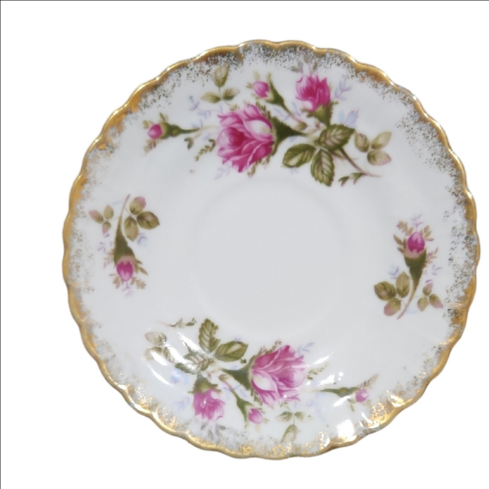 Vintage Recco Floral Gold-Trimmed Porcelain Saucer